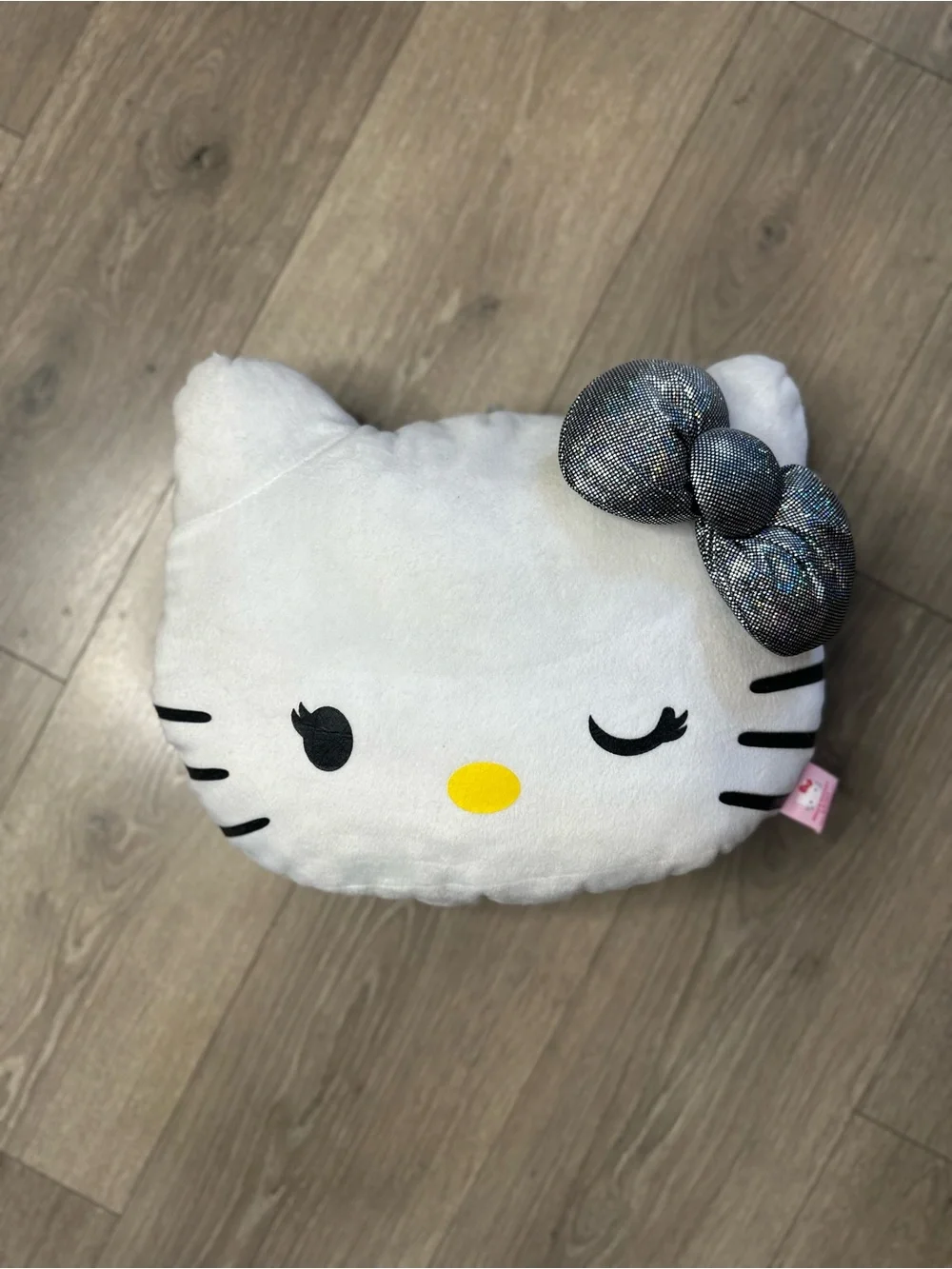 Sanrio Hello Kitty White Plush Pillow with Shimmery Gray Bow